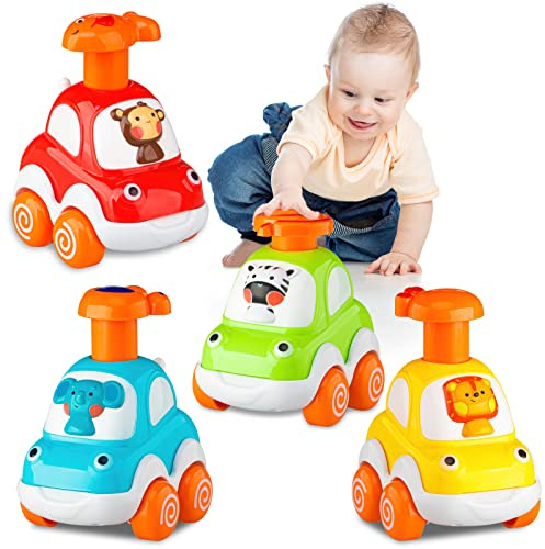 lerrbo 4 PCS Tier Auto Spielzeug mit Traktor für Kleinkinder Alter 1-2|Baby Spielzeug 12-18 Monate|1. Geburtstag Geschenke für 1 Jahr alt