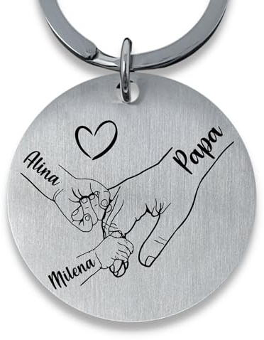 SMARTEON Personalisierter Schlüsselanhänger mit Gravur für Papa und Kinderhände mit Namen als individuelles Geschenk für Papa als Andenken oder Fotogeschenk für Vater und Kinder