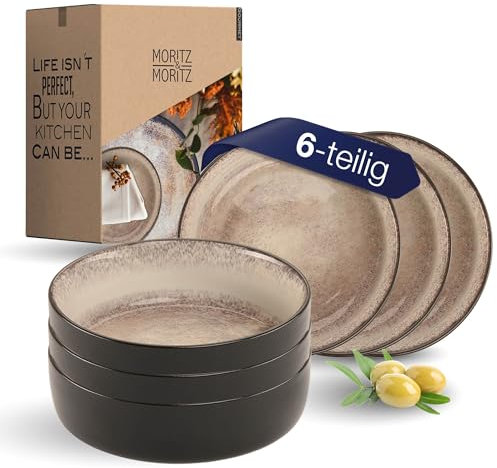 Moritz & Moritz Vida Lot de 6 bols à céréales, beiges, élégants et robustes, en porcelaine, pour céréales, soupes et salades, passent au lave-vaisselle, au micro-ondes, idéaux pour un usage quotidien