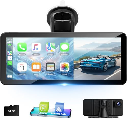 HOTPEAK 6.86Inch CarPlay Screen with A-pple Car Play &Android Auto,2.5K Front Cam,Mirror Link/Siri/FM/Bluetooth 5.0,Portable Touch Screen CarPlayer Wireless Car Play Screen for All Vehicles
