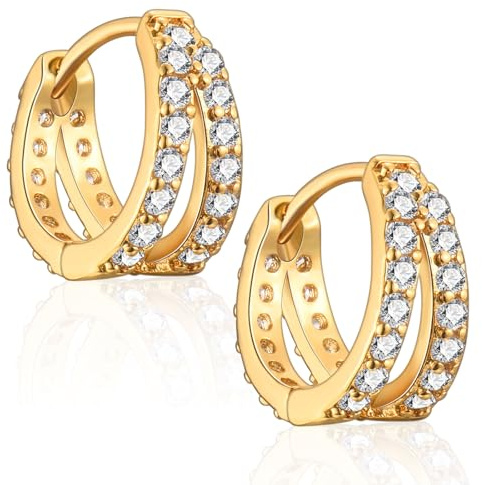 Ohrringe Silber 925 Creolen für Damen Herren, Silber/Gold Huggie Creolen Ohrringe mit AAA+ Zirkonia Schmuck Geschenk für Mädchen