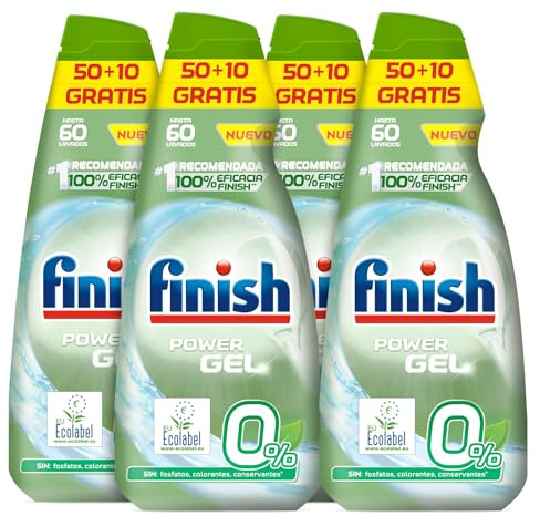 Finish Power Gel 0% Detergente Gel Lavavajilla con Certificado Ecológico, 4 unidades - 240 Dosis