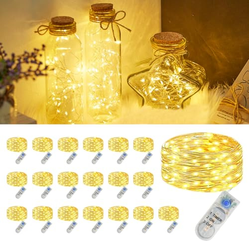 20 Stück Lichterkette Batterie Klein, 2M 20LED Mini Lichterkette mit Timer | Wasserdicht Micro Led Lichterkette Draht mit Batteriebetrieben für Weihnachten Party Hochzeit Garten Innen Deko, Warmweiß