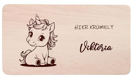 Bebibee - Personalisiertes Holz-Frühstücksbrettchen für Kinder – Schneidebrett mit Namen graviert und niedlichem Motiv – Einhorn – Geschenkidee für Geburtstage, Weihnachten & Einschulung