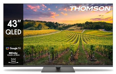 THOMSON 43 Pulgadas (109cm) QLED Base Central Google Smart TV, Wi-Fi,Dolby Audio, HDR10, Bluetooth 5.1, Triple-Tuner (Cable/Satélite/Antena), HDMI, Ci+, A+ Panel - 43QG5C14