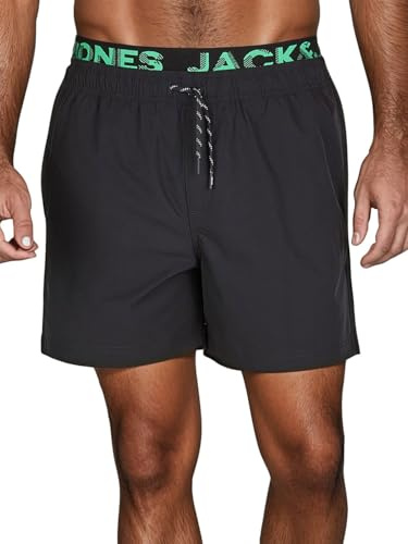 JACK & JONES Badehose Herren lang Badeshorts Doppelter Bund Maui JJSWIM Kurze Hosen Schwimmhose Shorts Schwarz Blau Coral S M L XL XXL 3XL