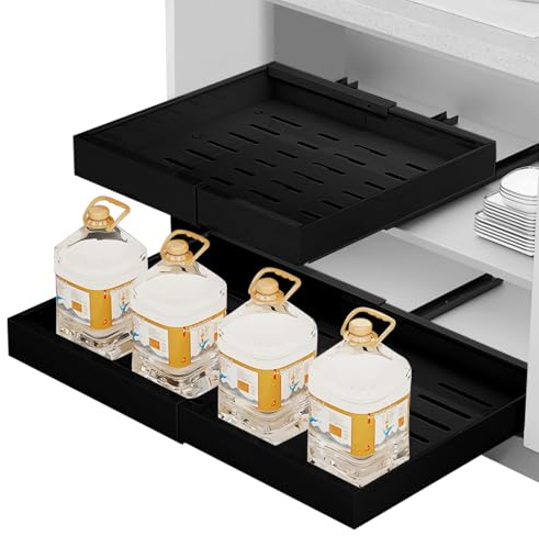 Eckerdromk Tiroir Coulissant Cuisine, Extensible Tiroir Coulissant Telescopique, (31–53 cm B x 42 cm T x 6 cm H) Bac Rangement Coulissant Placard Cuisine Organisateur D'Armoires pour Armoir (Noir)