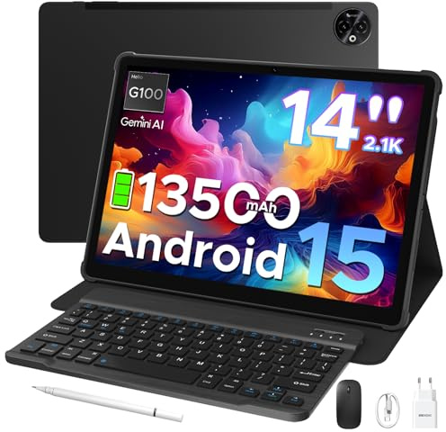 DOOGEE Tab E3 Max Android 15 Tablet 14 Zoll Gemini AI 13500mAh Helio G100 32GB RAM+256GB Tablet mit SIM Card Slot Octa Core Tablets mit Tastatur, Maus, Stift, Hülle, Schutzfolie Dual 4G LTE + 5G WiFi