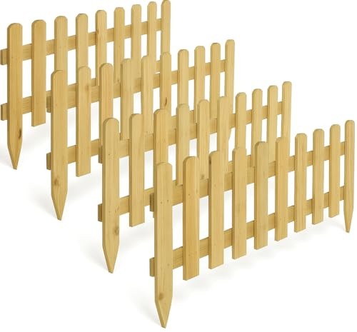 RANRHA Pack of 4 Wooden Garden Picket Fence Panels – Natural Timber Decorative Border for Lawn, Flower Beds & Pathways | Easy to Install & Weather Resistant | 120 x 30 cm (Approx)