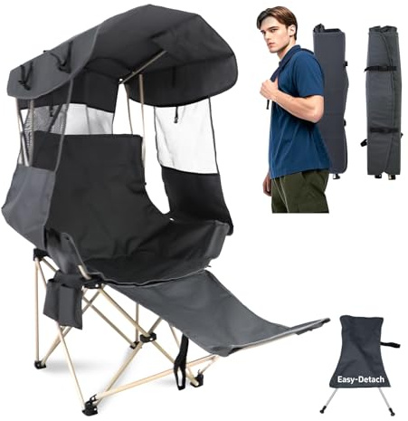 Folding Camping Chairs Canopy Outdoor: Sports Portable Beach Chair with Canopy-Lawn Beach Chairs with Umbrella for Adults-Camping Chair with Shade for Fishing Camp Heavy Duty (Casual, Grey)