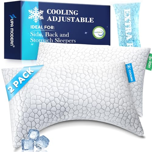 Side Sleeper Pillows for Adults 2 Pack, Cervical Pillow for Side Sleepers, Cooling Pillow with Ergonomic Design, Adjustable Crescent Shredded Memory Foam Pillows for Neck and Shoulder Pain Relief
