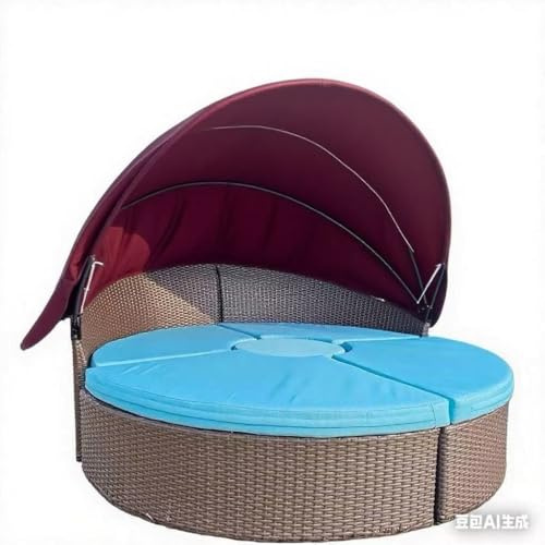 Rundes Ersatzdach Für Sonneninsel, Runder Baldachin-Bezug Für 167 Cm Große Outdoor-Tagesbetten, Ersatz Für Tagesbetten, Passend Für Korb-Sonnenliegen, Kein Werkzeug Erforderlich-Claret