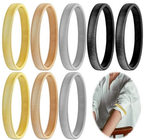 Guduling 8 Piezas De Sujetadores De Manga Para Mujeres Y Hombres, Ligueros De Manga Antideslizantes, Brazaletes Elásticos De Metal En Plata, Negro Y Oro