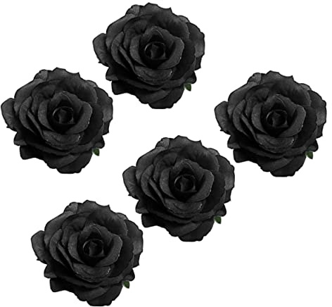 Homoyoyo Broche Rose Artificielle Lot de 5 Petite Pince Cheveux Noire Accessoire Funéraire Femme Cérémonie Tenue Funéraire