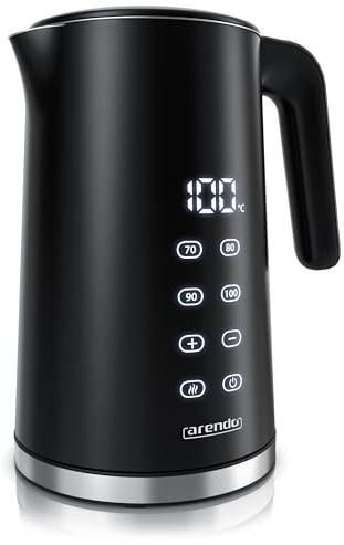 Arendo - digitaler Wasserkocher mit Temperatureinstellung - Edelstahl - Doppelwand Design Cool Touch - Display im Gehäuse - Kabellos - 2200 W - 1,7L – Überhitzungsschutz – Warmhaltefunktion – schwarz