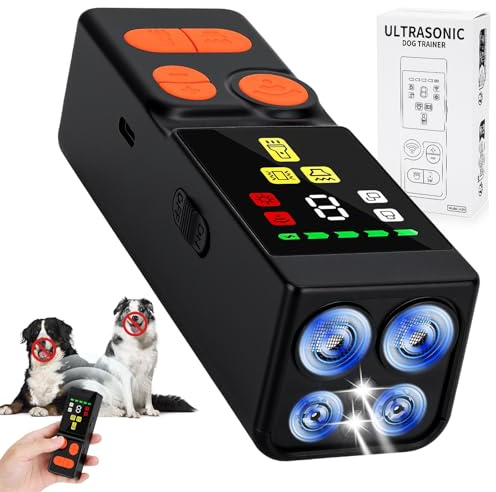 SelfTek Antibell Ultraschall Gerät - Ruhemeister Hund Ultraschall Hundegebell mit 4 Fach Sender & 45ft Reichweite, Anti Bell Gerät Hunde mit 0-9 Frequenzstufen LED Taschenlampe und Buzzer (Version UK)
