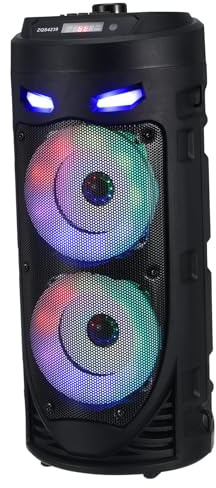 Halloween Party Tragbarer Kabelloser Lautsprecher mit LED Lichtern 8w | Funk 5.0, Mikrofoneingang und Radiofunktion, Abs Gehäuse mit Tragegriff, Schwarz für Unterwegs