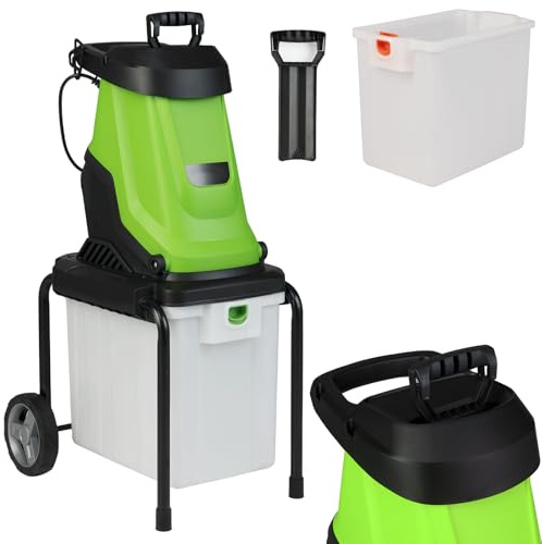 RELAX4LIFE 2800W Broyeur Végétaux et Branches Silencieux 2-EN-1 avec Bac 50L, 2 Roues de Transport, Ratio de Broyage 15:1, Broie Jusqu'à 45mm pour Compost Déchets Verts (Vert)