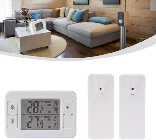 Opatiny Kabelloses Thermometer für Innen und Außen mit Fernbedienungssensoren, Digitalanzeige, Alarmalarme zur Temperaturüberwachung in Kühlschränken, Gefrierschränken, Weinkellern und überdachten