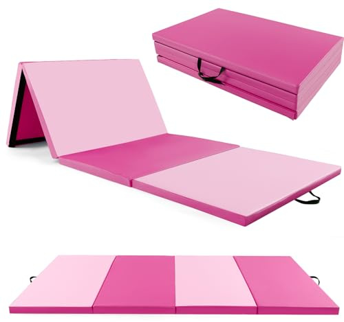 HOMFME Tapis de Sport Pliable à 4 Panneaux 300 x 117 CM, 5 CM Épaisseur, Tapis de Gym en PU avec Attaches Auto-agrippantes & Crochets, Poignée Portable, Idéal pour les Arts Martiaux, Yoga