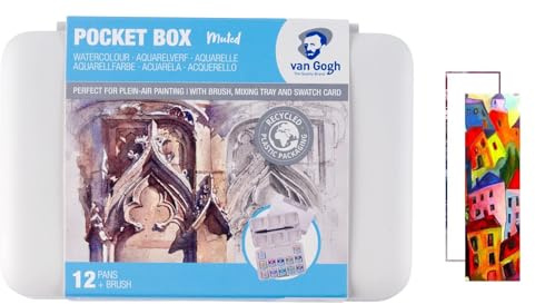 Set de peinture aquarelle, boîte de poche en plastique, 12 Demi-Godets + 2 cartes