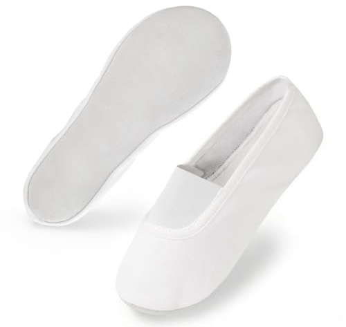 Chaussons de gymnastique unisexes pour fille et garçon - Respirantes - Semelle en cuir de vachette - Doublure en coton - Avec large bande élastique - Pour gymnastique et yoga