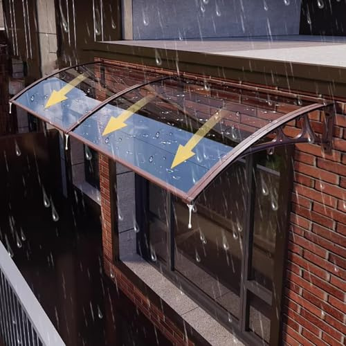Auvent Marquise d'Entrée,Marquise de Porte d’Entrée en Polycarbonate Transparent,Auvent de Véranda en Polycarbonate et Cadre en Aluminium,Protection Contre la Neige (100x380cm)