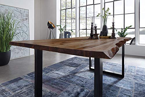SAM Esstisch NOAH 160x85 cm Akazie nussbaum Baumkante U-Gestell schwarz | Baumkantentisch massiv, Akazienholz nussbaumfarben, Esszimmertisch, Unikat