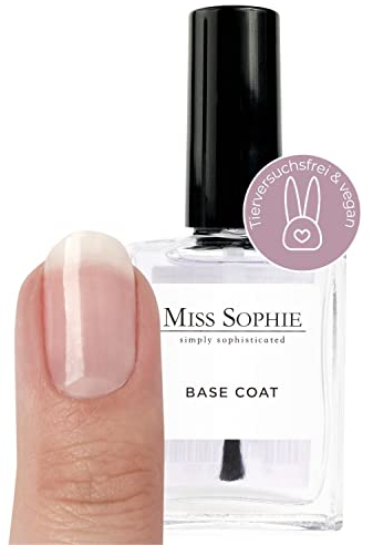 Miss Sophie Base Coat, Transparenter Unterlack für Nagelfolien & Nagellack, Schnelltrocknend, Langer Halt, Stärkung der Nägel, Mit Vitamin E, Für empfindliche & rissige Nägel