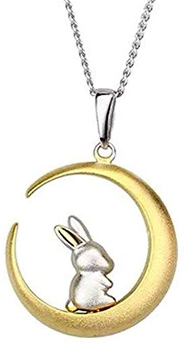 Collana con ciondolo a forma di coniglietto sulla luna, ipoallergenica, delicata e piccola mezzaluna da 45.7 cm con colletto a catena delicato con animali in scatola regalo per figlia