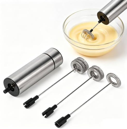 Montalatte Elettrico, Portatile Schiumatore Frullino, Schiumalatte in Acciaio Inox Schiumatore Latte per Caffè Cappuccino Latte Uova
