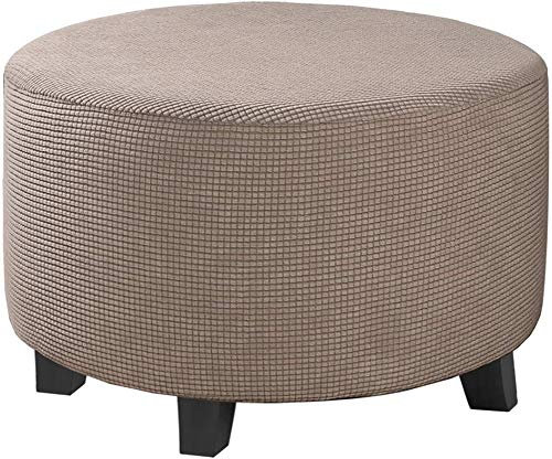 XDKS Runde Stretchhussen für Ottomanen, abnehmbarer Fußhocker, Stauraum, Ottomane, Schutzbezüge für Wohnzimmer (XL, Taupe)