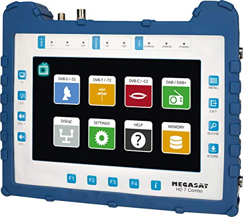 Megasat HD 7 Combo – Messgerät (für DVB-S, DVB-S2, DVB-T, DVB-T2, DVB-C, DAB+, Live-TV Bild, Unicable, 8,9″ Farbdisplay, Akku, Lampe)
