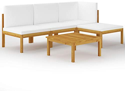 Ksodgun 5-TLG. Garten-Lounge-Set mit Kissen Sitzgruppe Gartenset Gartenmöbel Biertisch Cremeweiß Massivholz Akazie
