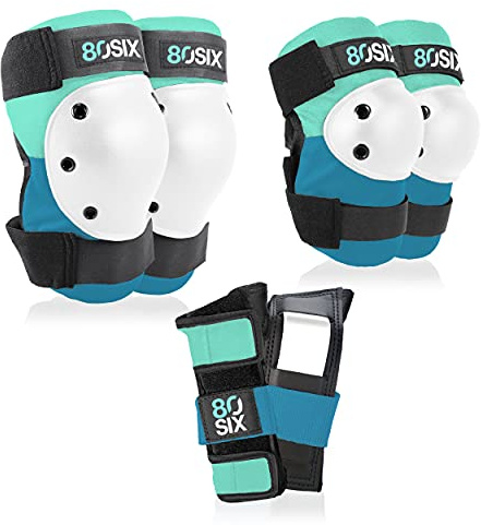 80Six Kids’ Multi-Sport Pad Set with Wristguards, Elbow Pads, and Knee Pads, Surf Green Teal, Small/Medium - Ages 8+