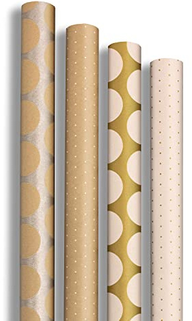 Clairefontaine 223879AMZC - una confezione da 10 rotoli di carta da regalo kraft (100% riciclata ) 5mx0m70 (larghezza grande ) 70g, - motivi assortiti Pois oro, bianco e argento