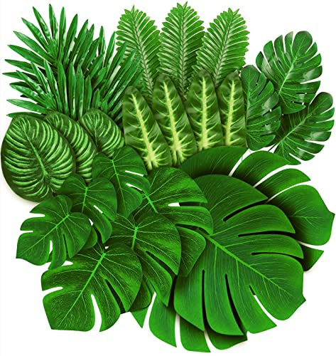 78 pieces of 8 kinds of fake leaves, tropical palm leaves, monstera leaves, artificial leaves for safari parks, Hawaiian dinosaurs, banquet table decoration, wedding and birthday themed parties