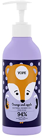 YOPE Natürliches Duschgel für Kinder | Orange und Apfel | Orangenextrakt | Vitamin C | 94% natürliche Inhaltsstoffe | Feuchtigkeitsspendend | 400 ml