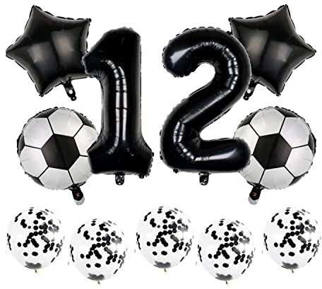 Fußball Luftballons Set 12. Geburtstagsdeko 32'' Luftballons Zahl 11 Folienballon Fussball FolienBallon, Stern Ballon, Konfetti Ballon für Fußball Themenfeier