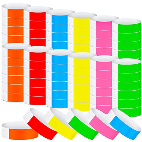 Tudomro 2400 Pack Neon Paper Wristbands Bulk - Waterproof, Lightweight, Adhesive - Concert, Events, Party for Hand Wrist Arm Identification(Multicolor)