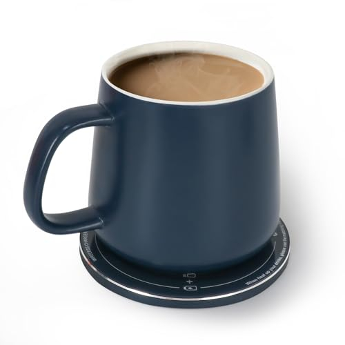 APEKX Tasse à Café Auto-Chauffante avec Socle – Température Stable à 55°C (131°F), Recharge Sans Fil 15W, Capacité 380ml (12.8 oz) – Marche/Arrêt Automatique, Port USB-C (Bleu)​