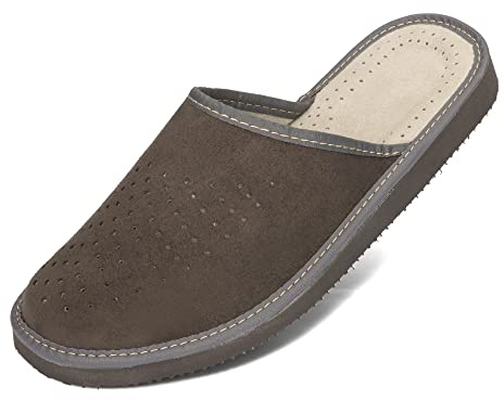 BeComfy Zapatillas Hombre Ante Cuero Pantuflas Suela EVA Zapatos de Casa 40-46 EU (Gris, Sistema tallas calzado EU, Adulto, Números, mediano, 44)