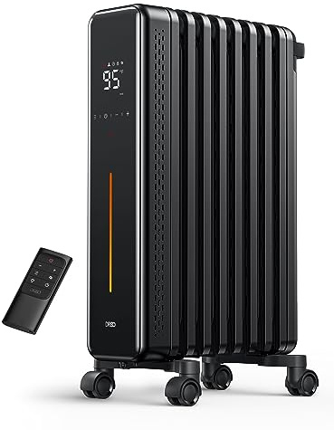 DREO Oil Filled Radiator Heater, 1500W Electric Heaters for Indoor Use, Safety Heat for Large Room with Remote, 8 Fins, 4 Modes, Digital Thermostat, Overheat & Tip-Over Protection, 24H Timer, Quiet