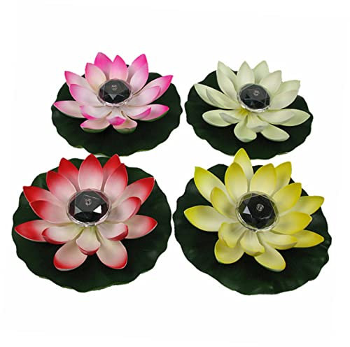Housoutil 4pièces Lampe Solaire Fleur De Lotus LED Flottante Lumières Décoratives Extérieures pour Piscine Éclairage Solaire Imperméable