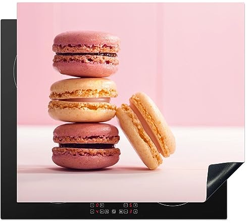 KitchenYeah© Protege Plaque Induction 60x52 cm Decoration Cuisine Tapis de | 60x52 cm - Protection Pour Plan De Travail Cuisson Protégé Macarons - Coloré - Paris - Rose
