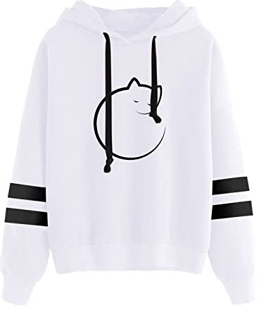 AMDOLE Langlaufski Set Damen Klassisch Komplett Frauen-Streifen-Lange Hülsen, die Hoodie Sweatershirt-Oberseiten-Bluse Bedrucken Reitshirt Damen Langarm (White, XL)