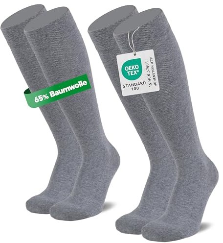MEDOLY Stützstrümpfe (2 Paar) mit Kompression, Reisestrümpfe mit 65% Baumwolle, Kompressionsstrümpfe für Damen & Herren - Stützkniestrümpfe ohne störende Naht