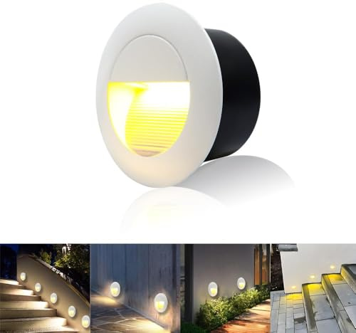 FWoche 3W Treppenbeleuchtung rund Wandeinbauleuchte treppe warmweiss 3000K Wandleuchte aussen 65mm(Nicht die Standardgröße 60mm) Treppenlicht mit Unterputzdose Aluminium IP65 Stufenlicht, 230V, weiss