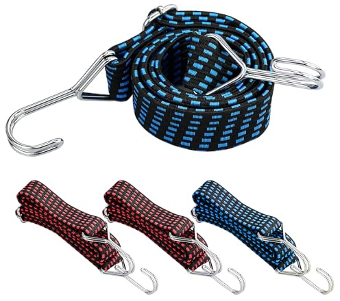 4 Stück Verstellbar Spanngummi mit Haken, Extra Stark Spanngurte, Gepäckspanner, Expanderseil, Gummiseil, Ideal zum Fahrrad Motorrad Autotransporter Camping, 100cm Lang