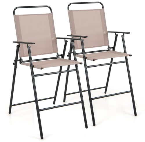 KOMFOTTEU 2er Set Gartenstühle, Klappstühle mit Fußstütze, Balkonstühle hohe mit Armlehnen & Griff, Terrassenstühle klappbar bis 150kg, Campingstühle für Patio, Terreza